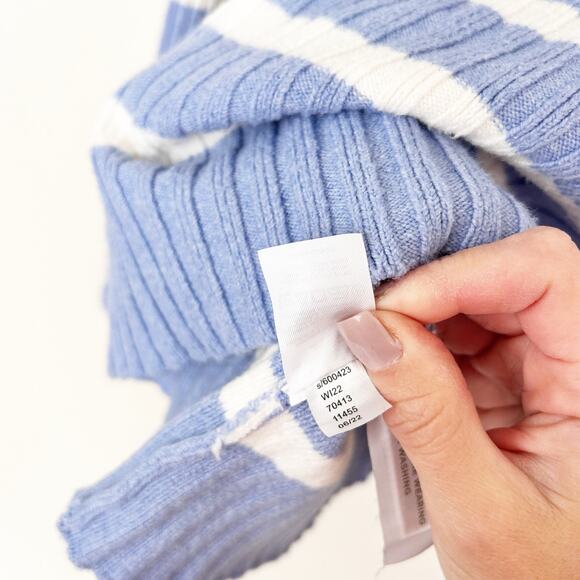 Loft Blue White Striped Ribbed Turtleneck Sweater Sz S - Picture 4 of 5